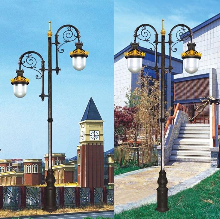Streetlampe-type utendørs kastet jernhagens lampestang med lantern